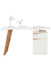 Mid.you Schreibtisch , Weiss, Eichefarben , Holz, Holzwerkstoff , Eiche , massiv , 1 Schublade(n) Schubladen , rechteckig , U-Form , 45-60x76x140 cm , B&uuml;rom&ouml;bel, Schreibtische, B&uuml;rotische