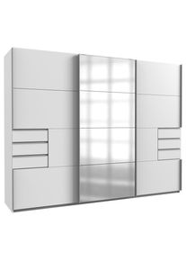 P & B Schiebet&uuml;renschrank , Klar, Alufarben, Weiss , Glas, Holzwerkstoff , 6 F&auml;cher , 6 Schublade(n) Schubladen , 270x210x64 cm , BQ - B&uuml;ndnis f&uuml;r Qualit&auml;t, Made in Germany, DIN EN ISO 9001 , Schrankfront mit Spiegel , Schlafzimmer, Kleiderschr&auml;nke, Schwebet&uuml;renschr&auml;nke