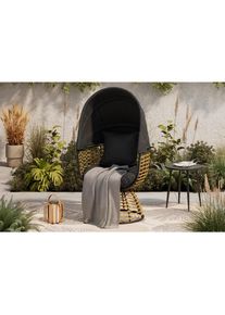 Ambia Garden Gartenmuschel , Naturfarben, Schwarz , Metall, Kunststoff, Textil , F&uuml;llung: Fleece , 73x80.5x160 cm , verstellbares Dach , Gartenm&ouml;bel, Loungem&ouml;bel, Sonneninsel