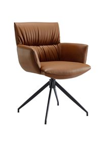 Dieter Knoll Collection Dieter Knoll Armlehnstuhl , Rostfarben , Metall, Leder , Echtleder , Rindleder , Drehkreuz , 64x86x63 cm , Lederauswahl, Sitzfl&auml;che 360&deg; drehbar, automatische R&uuml;ckholfunktion , Esszimmer, St&uuml;hle, Lederst&uuml;hle