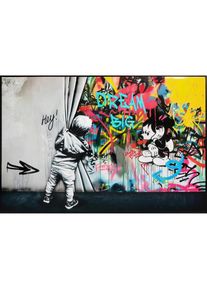 Monee &Ouml;lgem&auml;lde , Blau, Schwarz , Holz, Kunststoff, Textil , Kiefer , vollmassiv , rechteckig , 120x80 cm , handgemalt, Keilrahmen, gerahmt , Bilder & Rahmen, Bilder, &Ouml;lbilder