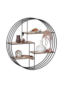 Landscape Wandregal , Schwarz, Hellbraun , Metall, Holzwerkstoff , 45x45x11 cm , h&auml;ngend , Wohnzimmer, Regale, Wandregale