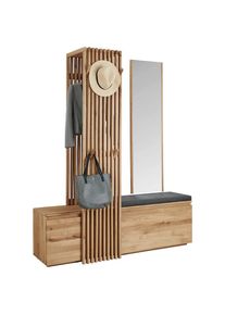Linea Natura Garderobe , Eichefarben , Holz, Glas, Textil , Eiche , massiv , 157x195x51 cm , Garderobe, Garderobensets & -serien, Garderoben-Sets