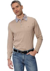 Herren Langarm-Poloshirt mit gewebtem Kragen beige