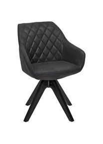 Landscape Armlehnstuhl , Schwarz, Dunkelgrau , Holz, Textil , Eiche , massiv , Used look , Drehkreuz , 60x83x65 cm , Sitzfl&auml;che 360&deg; drehbar , Esszimmer, St&uuml;hle, Armlehnst&uuml;hle