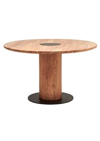 Livetastic Esstisch , Schwarz, Akaziefarben , Holz, Metall , Akazie , vollmassiv , Holz , rund , S&auml;ule, Bodenplatte , 130x76x130 cm , Esszimmer, Esstische, Esstische