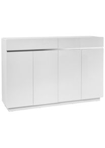 Xora Schuhschrank , Weiss, Edelstahlfarben , Metall, Holzwerkstoff , 8 F&auml;cher , 2 Schublade(n) Schubladen , 160.3x104.5x34.5 cm , Typenauswahl, Beim&ouml;bel erh&auml;ltlich , Garderobe, Schuhaufbewahrung, Schuhschr&auml;nke