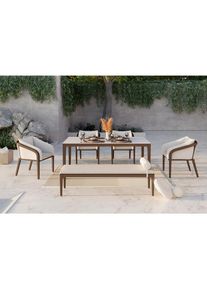 Ambia Garden Gartentischgruppe , Beige, Teakfarben , Metall, Textil, Stein , F&uuml;llung: Schaumstoff,Schaumstoff , rechteckig , konisch , Gartenm&ouml;bel, Gartentische