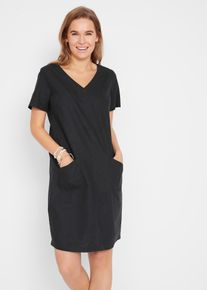 Minikleid mit Leinen in schwarz, Gr&ouml;sse 40, bonprix