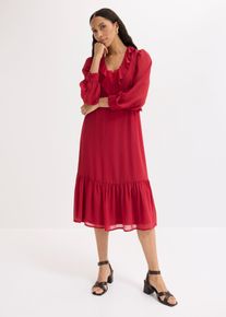 Chiffonkleid mit Spitze und Volants in rot, Gr&ouml;sse 46, bonprix