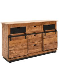 Livetastic Sideboard , Braun, Schwarz , Holz, Metall , Mangoholz,Mangoholz , massiv,massiv , Holz , 2 F&auml;cher , 3 Schublade(n) Schubladen , 140x80x40 cm , Kleinm&ouml;bel, Kommoden, Sideboards