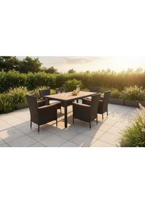 Ambia Garden Gartentischgruppe , Schwarz, Akaziefarben , Holz, Metall, Kunststoff, Textil , Akazie , massiv , rechteckig , rund , Gartenm&ouml;bel, Gartentische