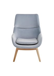 Ohrensessel Felia Hellgrau Samt, Holzfuss Hell Holz, Textil Hellgrau