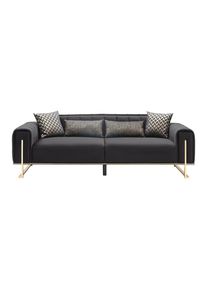 3-sitzer-sofa Aile In Schwarz/goldfarben Samt Schwarz