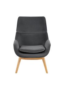 Ohrensessel Felia Grau Samt, Holzfuss Hell Holz, Textil Grau