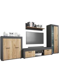 Wohnwand Usilo Xl Ww Anthrazit, Honigeiche 300/159/37 cm