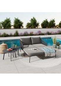 Beldano Sonneninsel , Schwarz, Dunkelgrau , Metall, Textil , 2-teilig , F&uuml;llung: Schaumstoff , 150x75x185 cm , wetterbest&auml;ndig, UV-best&auml;ndig , Gartenm&ouml;bel, Loungem&ouml;bel, Sonneninseln