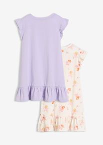 Lot de 2 chemises de nuit 100% coton en blanc pour filles, Taille 104/110, 100% coton, Couleur/Motif: &eacute;cru imprim&eacute; + parme, bonprix