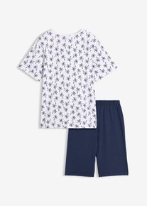 Pyjashort 100% coton en blanc pour gar&ccedil;ons, Taille 176/182, 100% coton, Couleur/Motif: blanc/bleu fonc&eacute; imprim&eacute;, bonprix