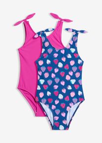 Lot de 2 maillots 1 pi&egrave;ce en bleu pour filles, Taille 116/122, Couleur/Motif: bleu gentiane imprim&eacute;, bonprix