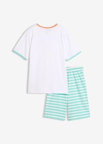 Pyjashort 100% coton en blanc pour enfants, Taille 152/158, 100% coton, Couleur/Motif: blanc/vert pacifique ray&eacute;, bonprix