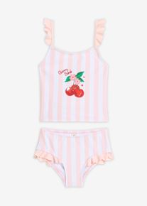 Tankini (ens. 2 pces) en rose pour filles, Taille 116/122, Couleur/Motif: rose nacr&eacute;/blanc ray&eacute;, bonprix
