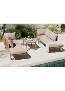 Beldano Loungegarnitur , Braun, Gelb, Beige , Metall, Kunststoff, Textil , 200x67x68 cm , Gartenm&ouml;bel, Loungem&ouml;bel, Gartenlounge-Sets