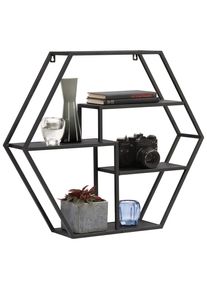 Landscape Wandregal , Schwarz , Metall , 60x52x13 cm , Wohnzimmer, Regale, Wandregale
