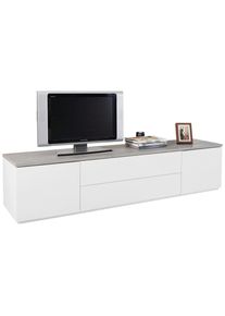 CARRYHOME Lowboard , Grau, Weiss , Holzwerkstoff , 2 F&auml;cher , 200x45x45 cm , FSC MIX , Wohnzimmer, TV M&ouml;bel, Lowboards, Lowboards Hochglanz