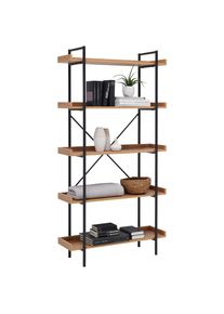 Xora Regal , Schwarz, Eiche Wotan , Metall, Holzwerkstoff , 5 F&auml;cher , 90x172x30 cm , Bsci , stehend , Wohnzimmer, Regale, B&uuml;cherregale