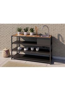 Ambia Garden Outdoor-K&uuml;che , Grau, Naturfarben , Metall, Kunststoff , einzeln stellbar , 150x90x50 cm , Gartenm&ouml;bel, Outdoor-K&uuml;chen