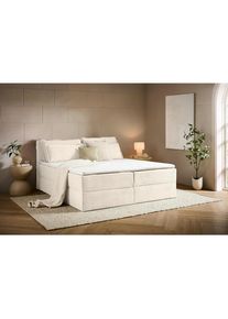 Chameo Boxbett , Beige , Kunststoff , H3 , 180x200 cm , Bettkasten, gepolstertes Kopfteil, Topper durchgehend, In verschiedenen Gr&ouml;ssen erh&auml;ltlich, Matratze geteilt , Schlafzimmer, Bett, Doppelbetten