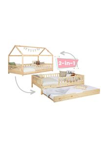 Mid.you Ausziehbett , Naturfarben , Holz , Kiefer,Kiefer , massiv,Schichtholz , 140x200 cm , Bettkasten, bodentiefer Einstieg , Baby- und Kinderm&ouml;bel, Kinder- & Jugendzimmer, Kinderbetten, Ausziehbetten