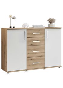 Mid.you Sideboard , Weiss, Eichefarben , Kunststoff , 2 F&auml;cher , 4 Schublade(n) Schubladen , 120x84x35 cm , Typenauswahl , Kleinm&ouml;bel, Kommoden, Sideboards