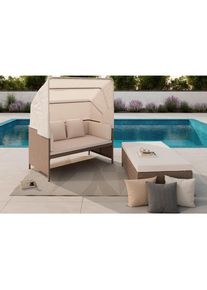 Ambia Garden Gartenmuschel , Beige , Metall , F&uuml;llung: Polyester , 126x143x149 cm , verstellbares Dach , Gartenm&ouml;bel, Loungem&ouml;bel, Sonneninseln