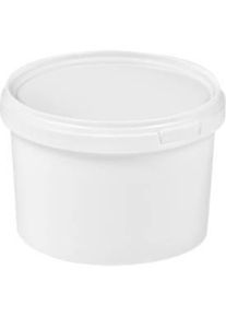Eimer, mit Deckel & Griffen, 0,5 l, &Oslash; 117,5 x H 81,5 mm, ISO-Norm, lebensmittelecht, temperaturbest&auml;ndig, stapel- & nestbar, recycelbares PP, weiss, 10 St&uuml;ck