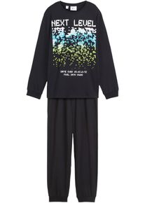 Pyjama aus reiner Baumwolle (2-tlg. Set) in schwarz, Gr&ouml;sse 128/134, 100% Baumwolle, bonprix