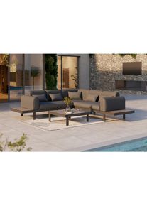 Ambia Garden Loungegarnitur , Anthrazit, Grau , Metall, Glas, Textil , F&uuml;llung: Polyester,Schaumstoff , L-Form , 273x273 cm , Tisch mit Glasplatte , Gartenm&ouml;bel, Loungem&ouml;bel, Lounge-Serien