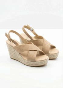 Sandalettes compens&eacute;es en beige, Taille 40, Couleur/Motif: camel mat, bonprix