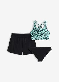 Bikini et short (ens. 3 pces) en noir pour filles, Taille 176/182, Couleur/Motif: noir/vert menthe z&egrave;bre, bonprix