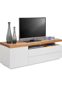 Novel Lowboard , Weiss, Eichefarben , Holz, Holzwerkstoff , Eiche , vollmassiv , 2 Schublade(n) Schubladen , 160x53.5x41.5 cm , Bsci , stehend , Wohnzimmer, TV M&ouml;bel, Lowboards, Lowboards stehend