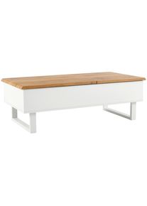 Livetastic Couchtisch , Weiss, Eichefarben , Metall, Holzwerkstoff , rechteckig , Flachrohr, U-Form , 60x40-65x120 cm , Stauraum, einfacher Aufbau , Wohnzimmer, Wohnzimmertische, Couchtische, Couchtische Metall