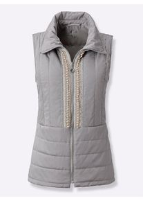 WITT Damen Steppweste mit Zierperlen am Reissverschluss, steingrau, Gr&ouml;&szlig;e 40, 100% Polyester. Wattierung: 100% Polyester