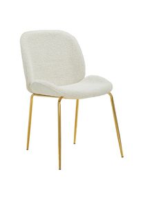 P & B Stuhl , Weiss, Goldfarben , Holz, Metall, Textil , Pappel , Sperrholz , Rundrohr , 46x86x60 cm , Esszimmer, St&uuml;hle, Esszimmerst&uuml;hle