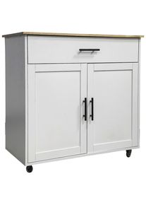 Mid.you Servierwagen , Weiss , Holz, Holzwerkstoff , Kautschukholz , vollmassiv , 1 Schublade(n) Schubladen , rechteckig , Rollen , 90x88x47 cm , einfacher Aufbau , Esszimmer, Barm&ouml;bel, Barwagen