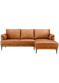 Livetastic Ecksofa , Cognac , Metall , Echtleder , Rindleder , Ottomane rechts, L-Form , 233x153 cm , Wohnzimmer, Sofas & Couches, Wohnlandschaften, Ecksofas