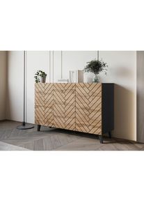P & B Sideboard , Schwarz, Eiche Wotan , Holzwerkstoff , 6 F&auml;cher , 120x76x39 cm , FSC , stehend , Kleinm&ouml;bel, Kommoden, Sideboards