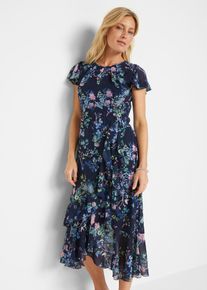 Chiffonkleid mit Fl&uuml;gel&auml;rmel in blau, Gr&ouml;sse 42, bonprix