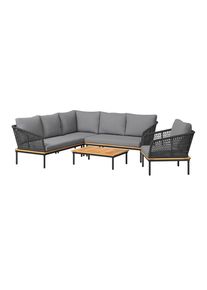Ambia Garden Gartengarnitur , Anthrazit, Grau, Teakfarben , Textil , 5-teilig , Akazie , massiv , F&uuml;llung: Schaumstoff,Polyester , 204x204 cm , Gartenm&ouml;bel, Gartengarnituren, Gartenm&ouml;bel-Set