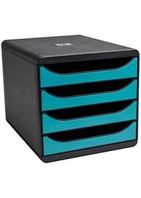 Exacompta Big Box Skandi Pazifikblau, 4 offene Schubladen A4/A4+, leise, Sicherheitsstopp, stapelbar, Blauer Engel